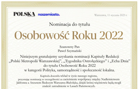 Nadleśniczy Paweł Szymański  nominowany do tytułu Osobowość Roku 2022